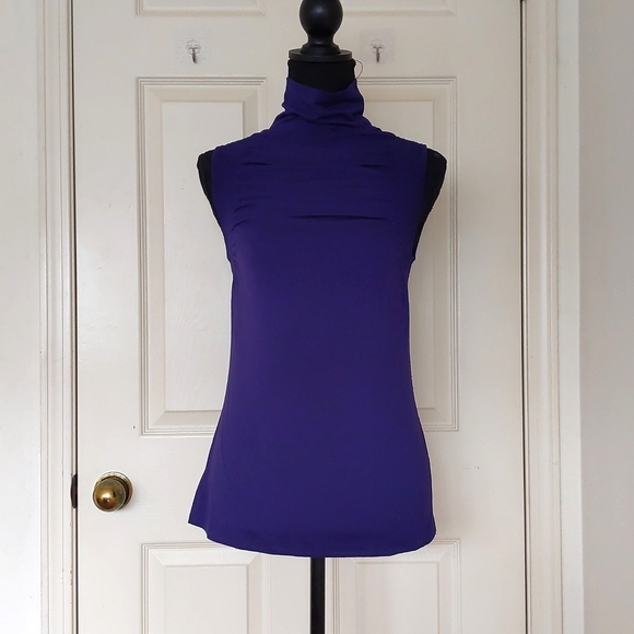 NWOT. The Limited Rayon and Spandex Purple Turtleneck Sleeveless with Design Top - Picture 5 of 6